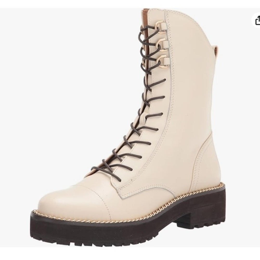 Sam Edelman Lug Sole Lace Up Leather Combat‎ Boots Cream Women US 8 NEW
